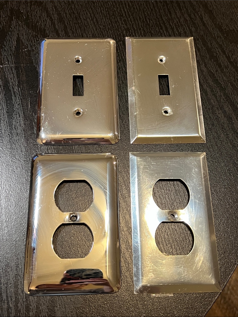 Lot of 4 Silver Tone Metal Outlet Covers and Light-Switch Covers Wall Plates